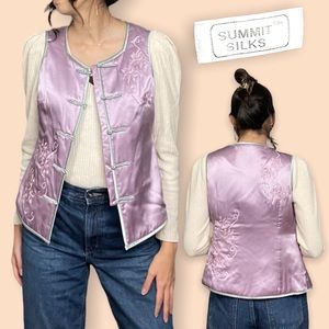 Summit Silks Lavender 100% Silk Qipao Vest Floral Embroidery